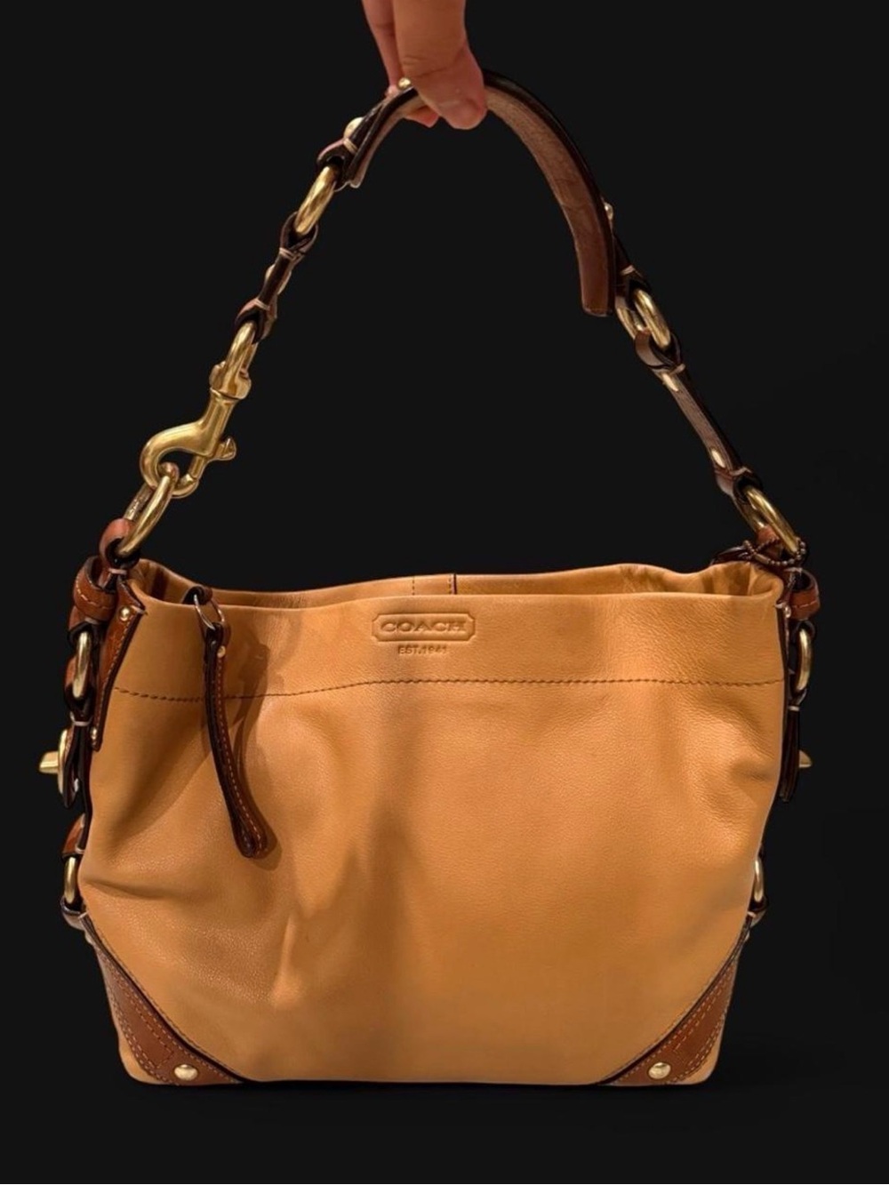 COACH 10615 Carly Legacy Turnlock Two Tone Shoulder Bag Brown/Tan